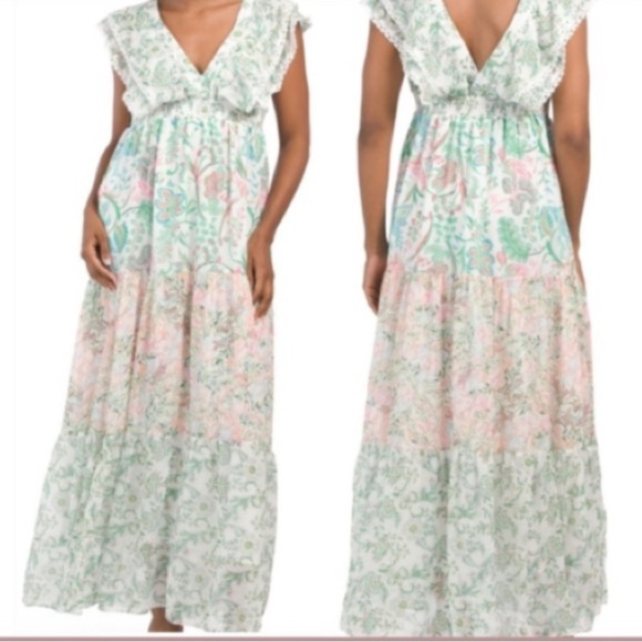 NWOT House Of Harlow 1960 Deep V Floral Print Flowy Boho Maxi Dress Size S - Picture 3 of 14